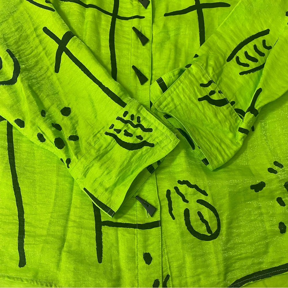 Multiples Lime Green Graphic Button-Down Shirt NWT - image 9